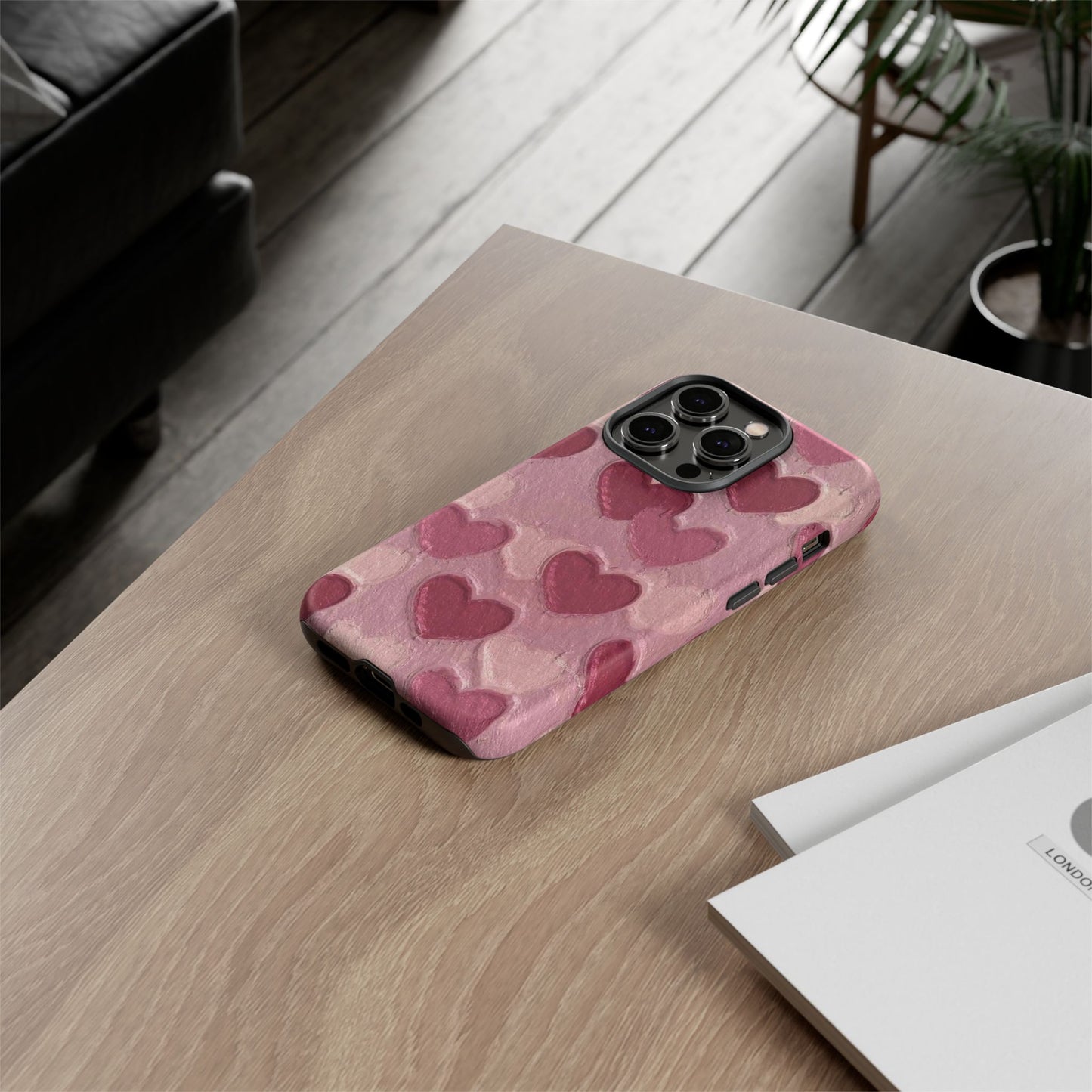 Pink Heart Chalk Wall Phone Case