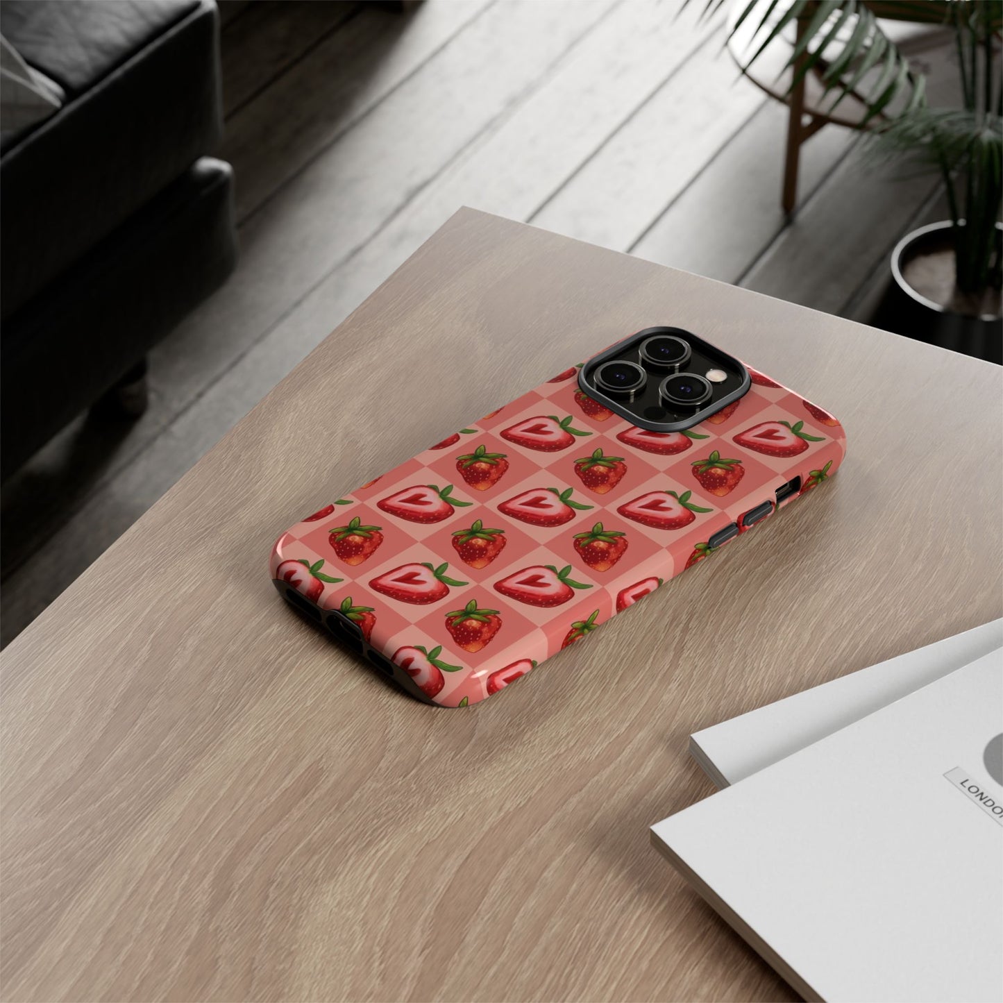 Strawberry Heart Checkers Phone Case