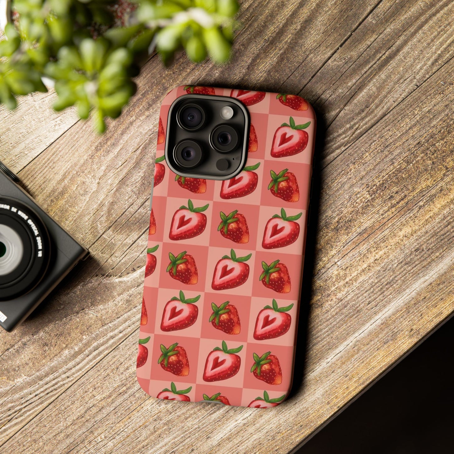 Strawberry Heart Checkers Phone Case