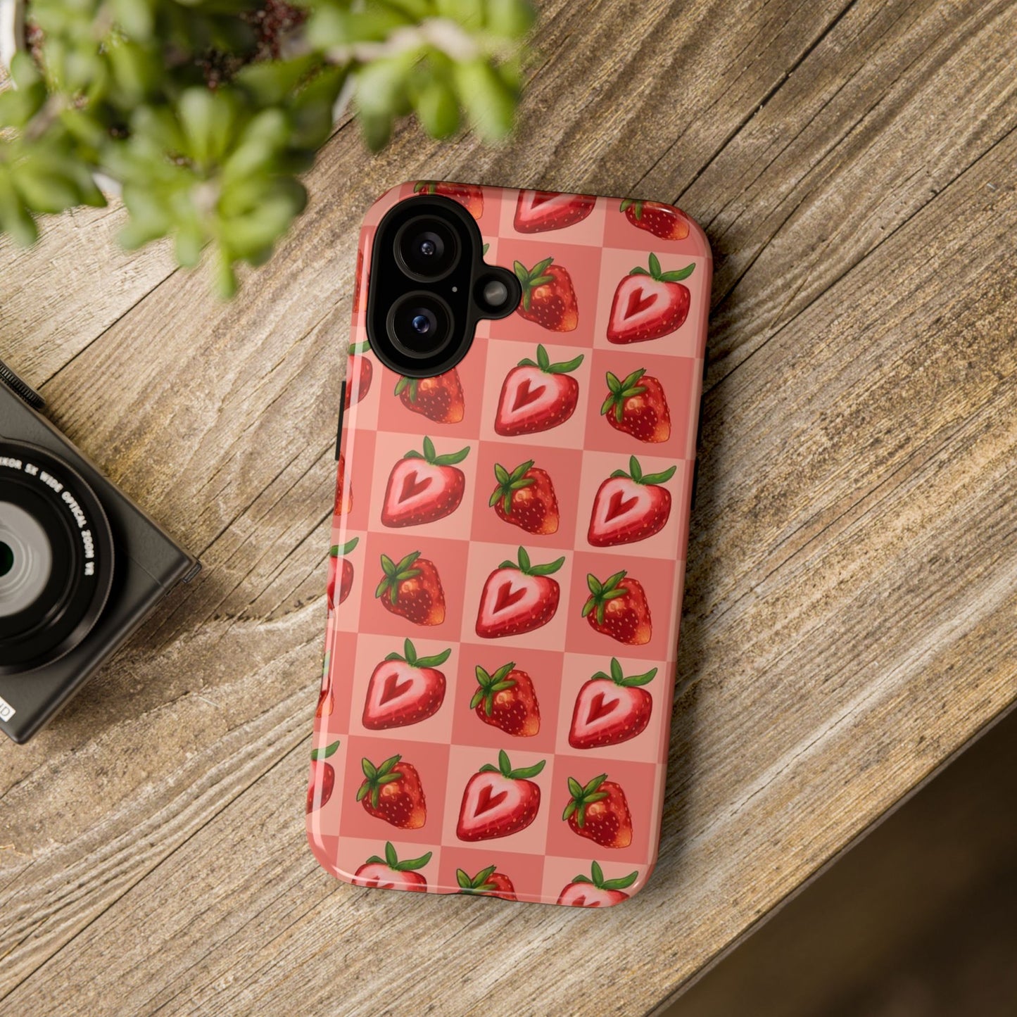 Strawberry Heart Checkers Phone Case