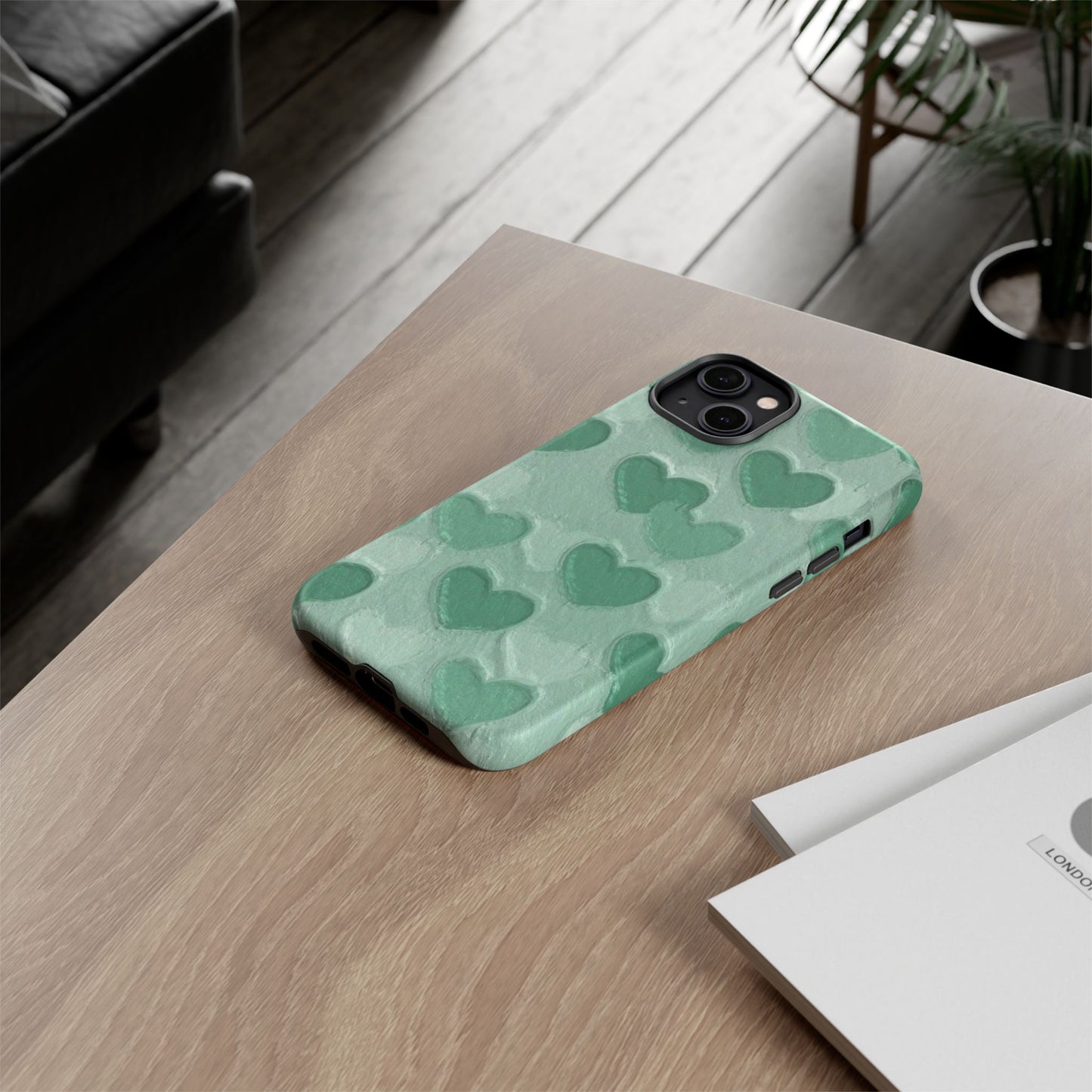 Green Heart Chalk Wall Phone Case