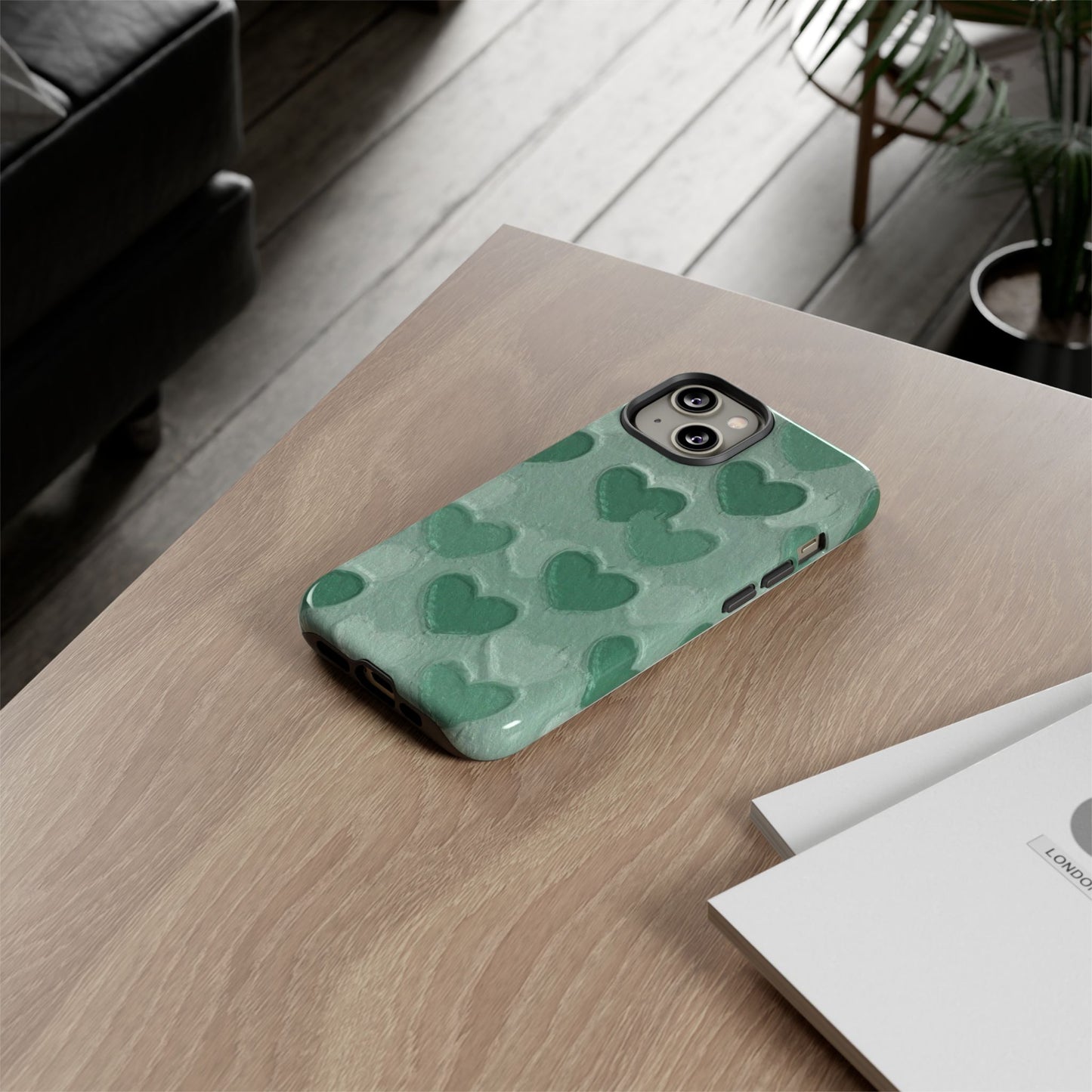 Green Heart Chalk Wall Phone Case